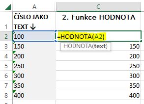 Funkce HODNOTA